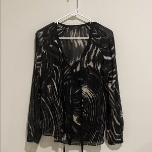 Tahari Black and Cream Sheer Blouse